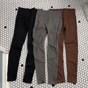 Set of 3 Ribbed Leggings Black, Gray, and Brown listing as small Amazon sunzel